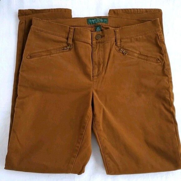 RALPH LAUREN BROWN JEANS PANTS SIZE 8 PETITE 8P TAPERED BOTTOMS FALL COTTON - Picture 1 of 7